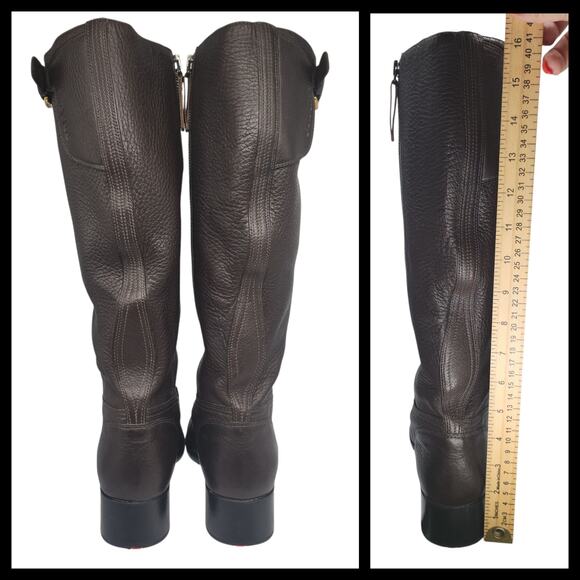 Prada Boots Womens 39.5 9.5 Brown Leather Knee High Block Heel Riding Side Zip - Picture 10 of 16